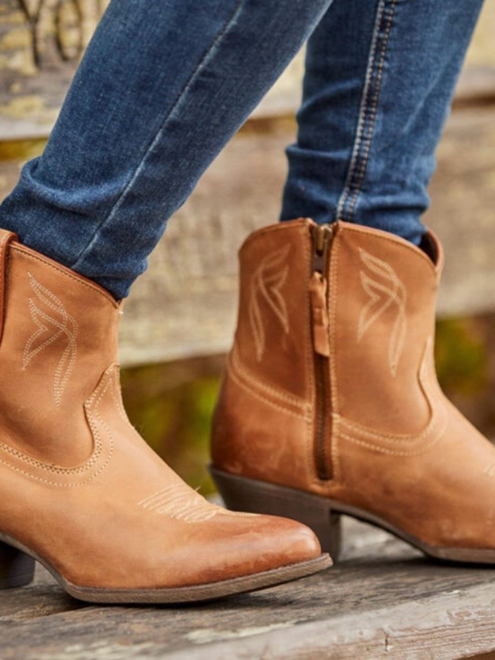 Ariat  Brown Leather Western Zip Ankle Boots